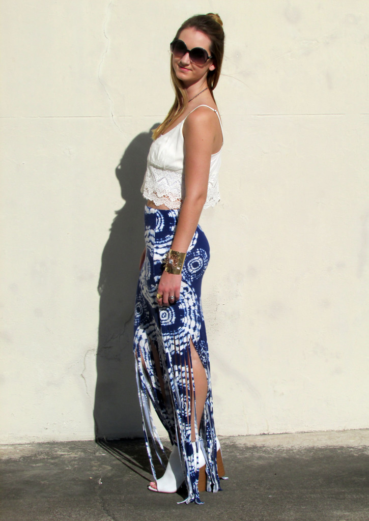 tie-die maxi skirt, fringe