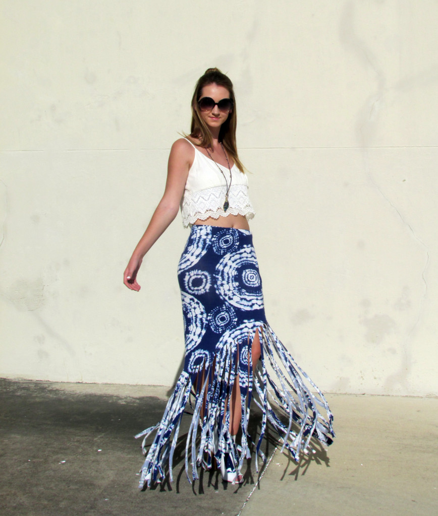 tie-die fringe maxi skirt, Dillards