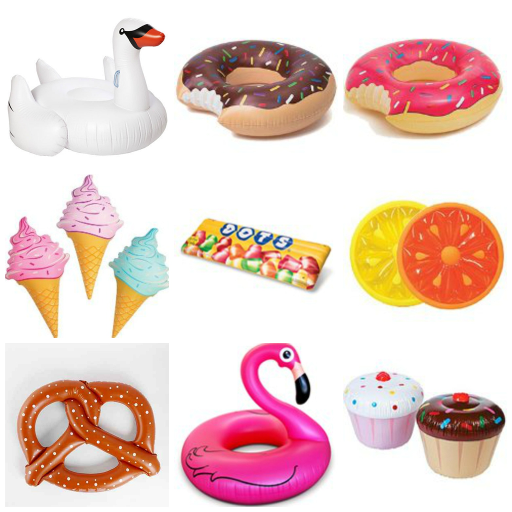 Summer pool floats, flamingo, donut, swan