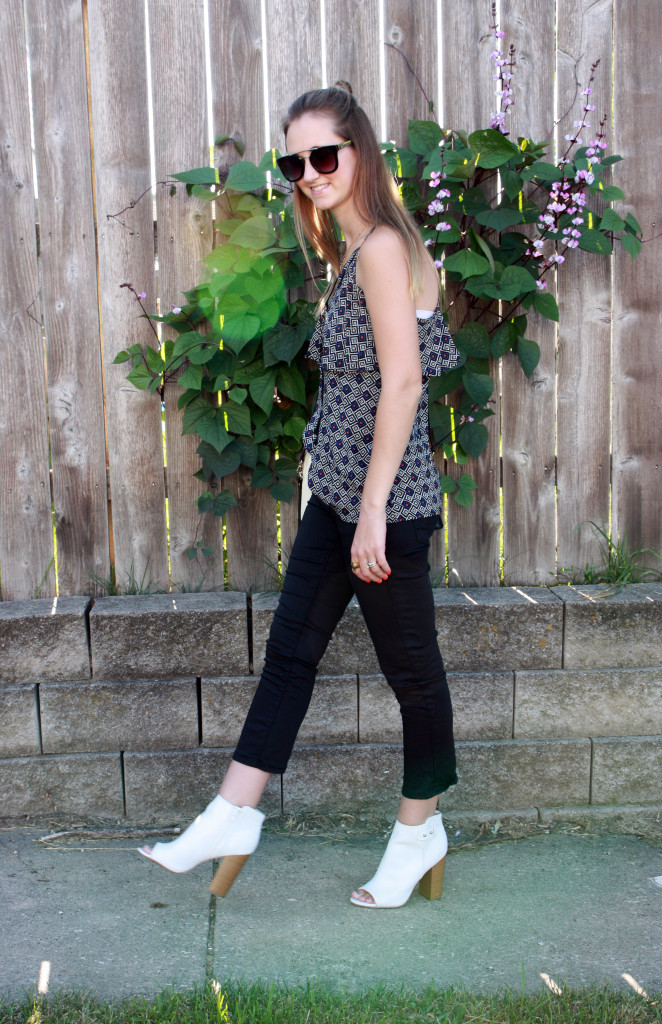 Old Navy top, tassels. white booties