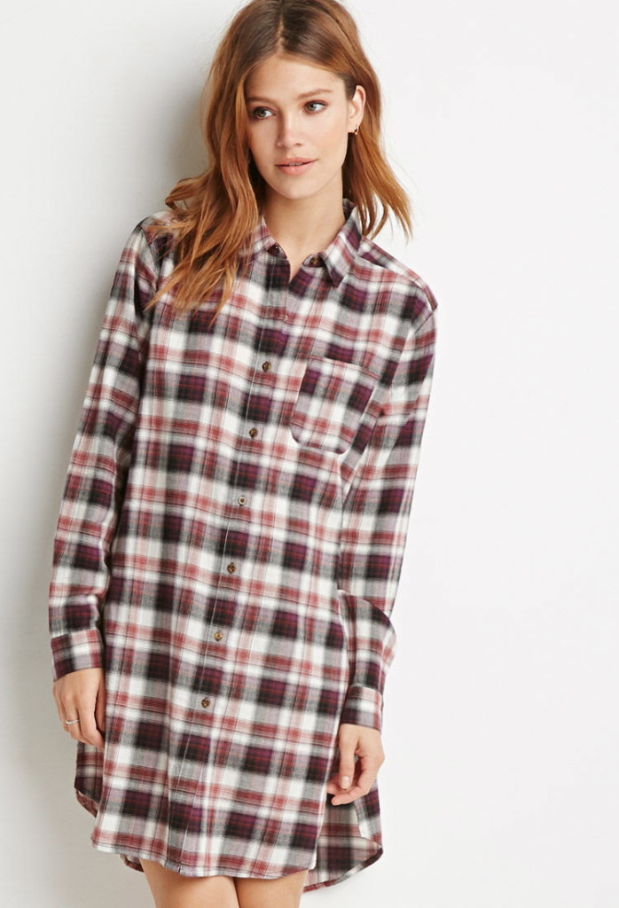 high-split plaid flannel tunic, Forever 21