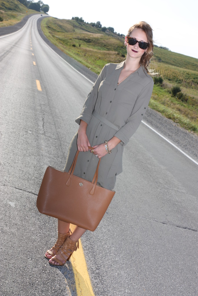 green, military shirt dress, Express