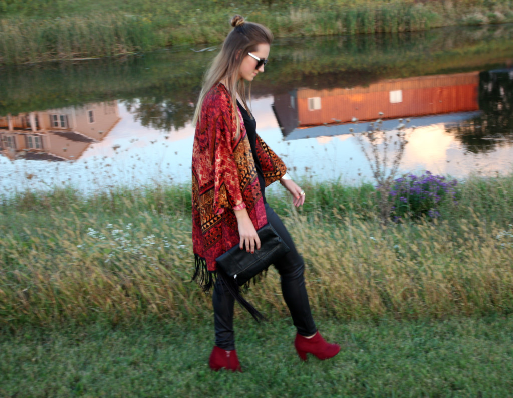 fringe clutch, pond reflection, Love Me Apparel, kimono