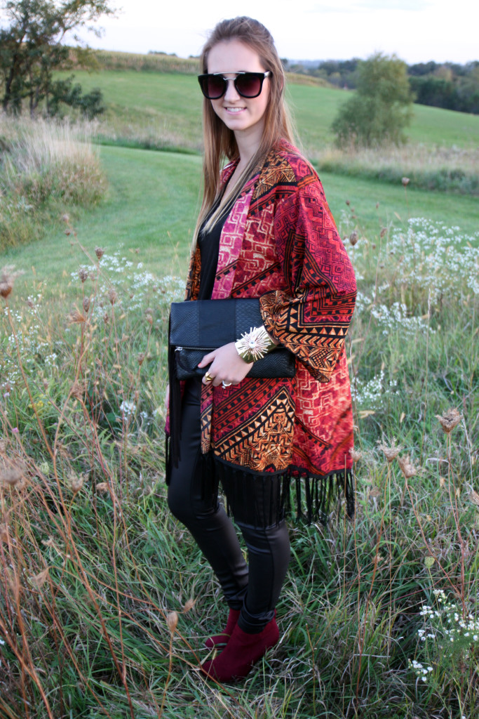 fringe clutch, Love Me Apparel, aztec kimono