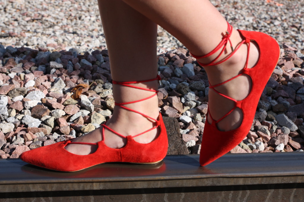 Topshop, red lace up flats