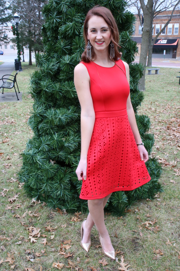 red dress, holiday dress, holiday look