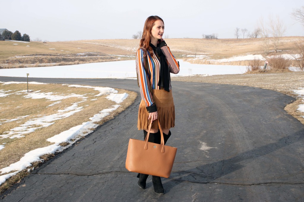 Tory Burch tote, winter look, snow