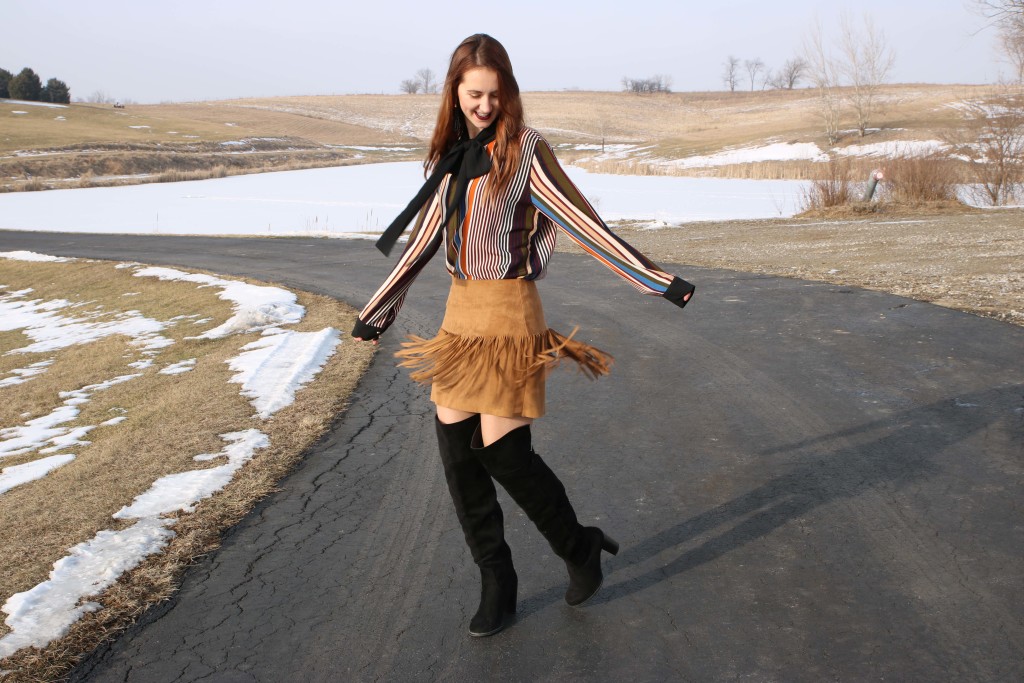 OTK boots, SheIn top, fringe skirt