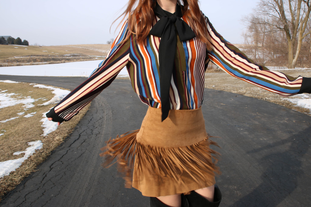 Dry Goods, fringe suede skirt 