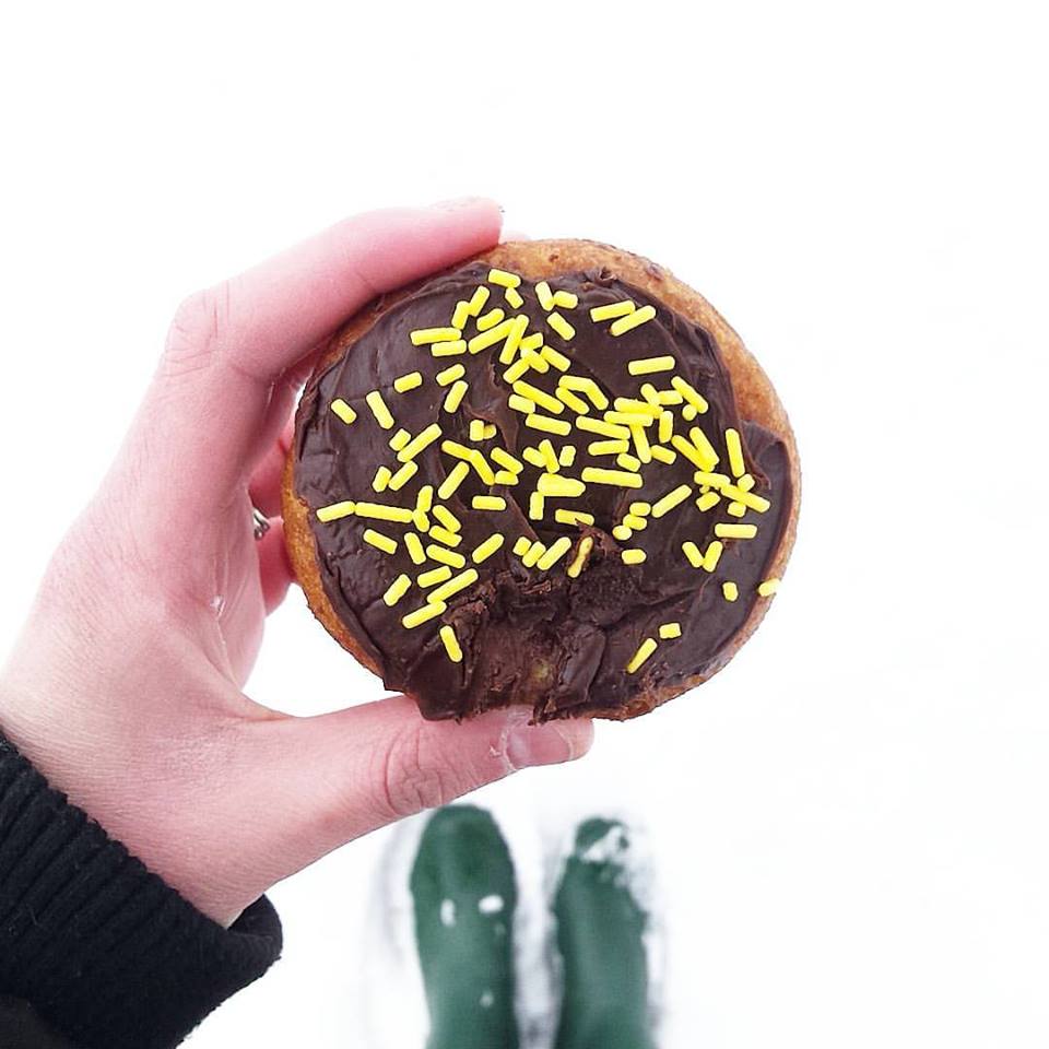 sprinkled donut, hunter boots