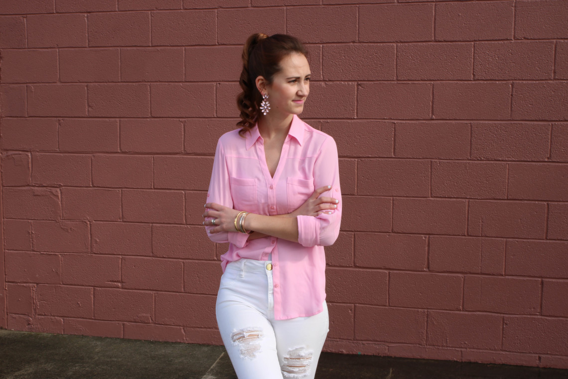 Express pink portofino top, American eagle jeggings