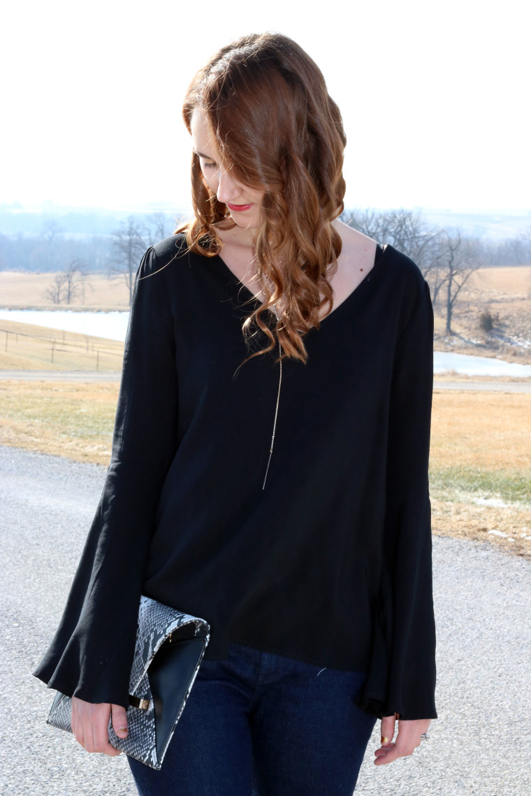 Express black bell sleeve top