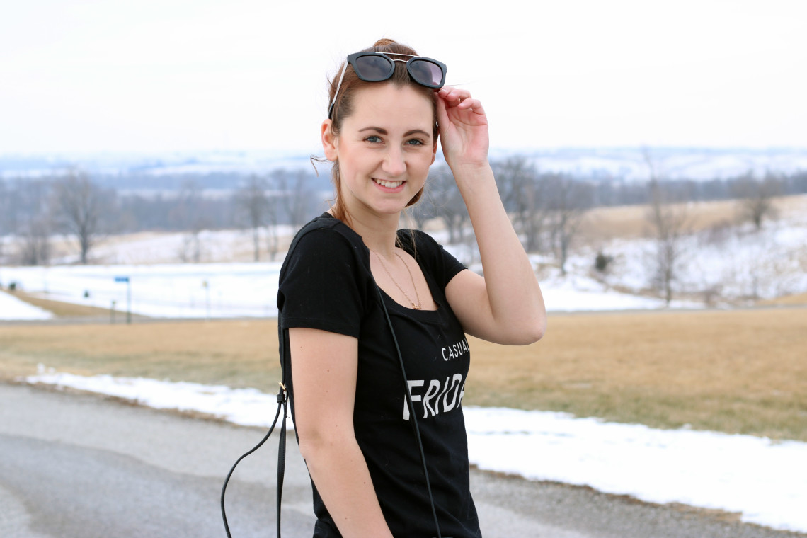 sunglasses, black tee, Express