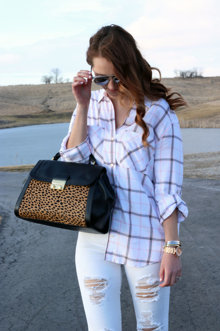 Vera Bradley bag, plaid top, spring look