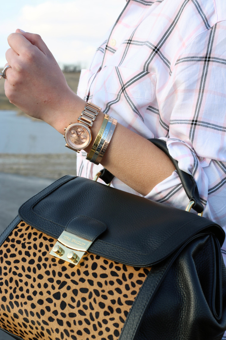 Vera Bradley leopard bag, Coach watch, Taudrey jewelry