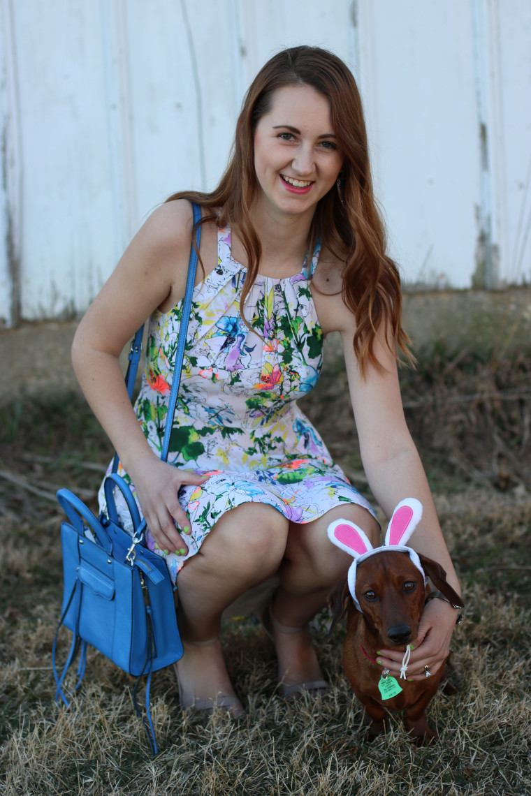 floral dress, Easter look, weiner dog, Spring