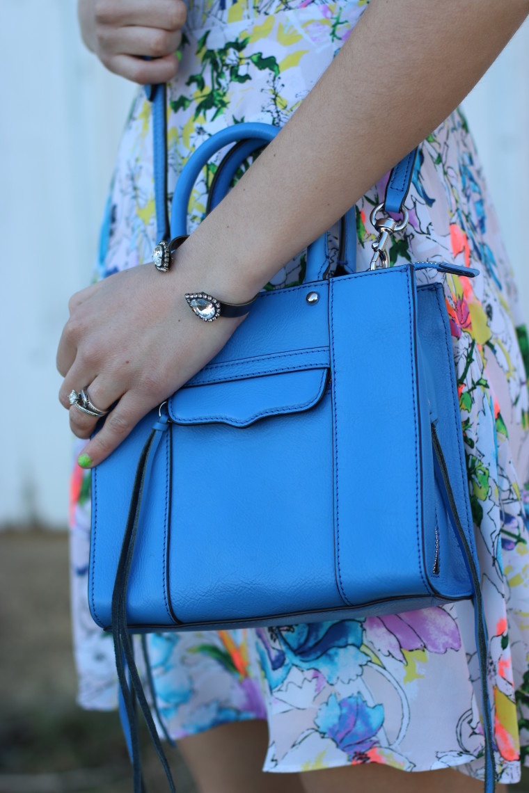 Rebecca Minkoff mini mac tote, pastel blue, spring dress