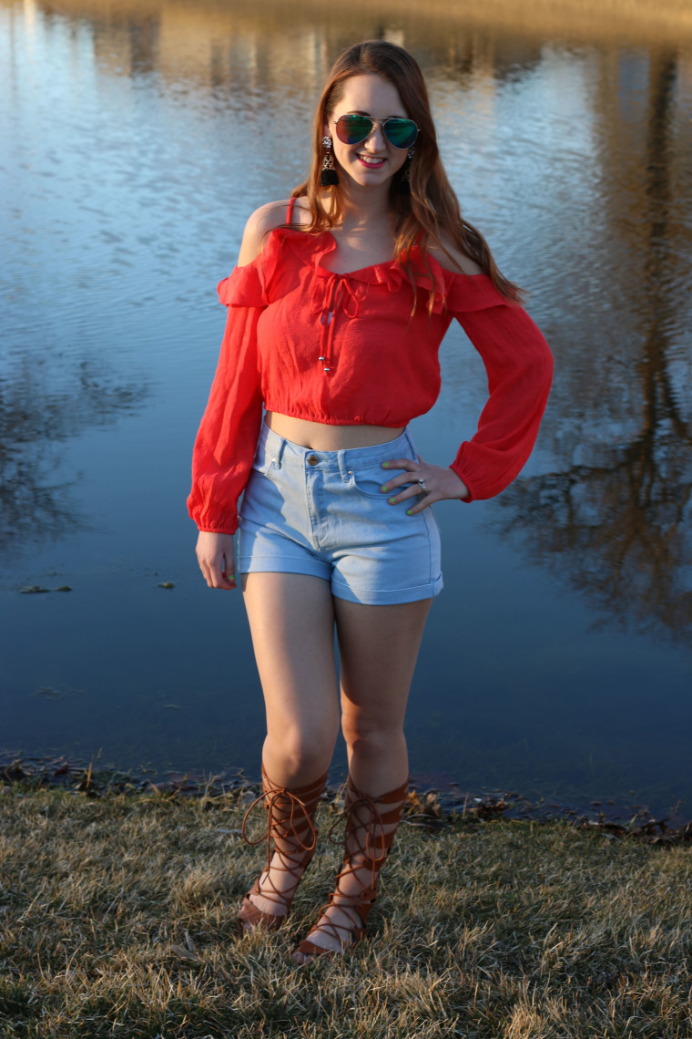 Forever 21 orange top, Forever 21 shorts, Spring look 