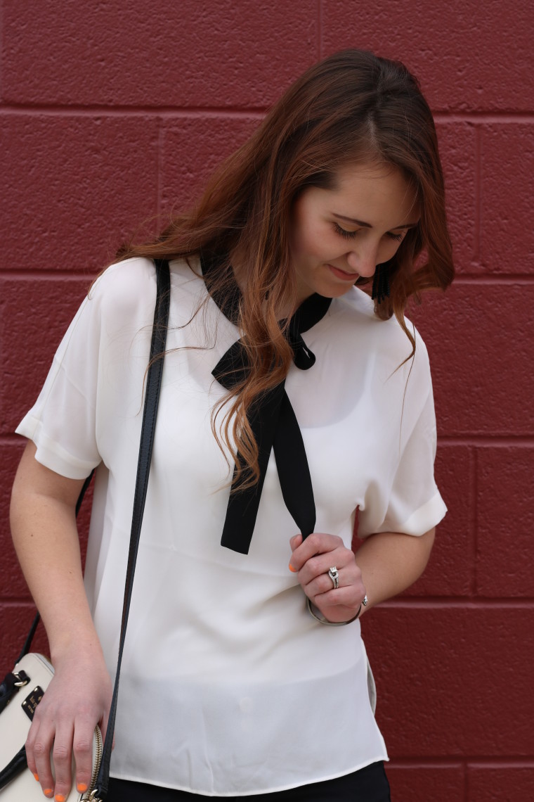 Express black and white blouse, tresemme curls, Kate Spade