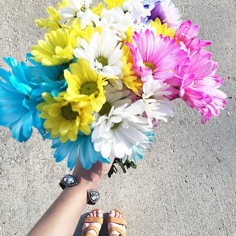 fresh blooms, Target suede wedges, Loren Hope cuff bracelet, Spring