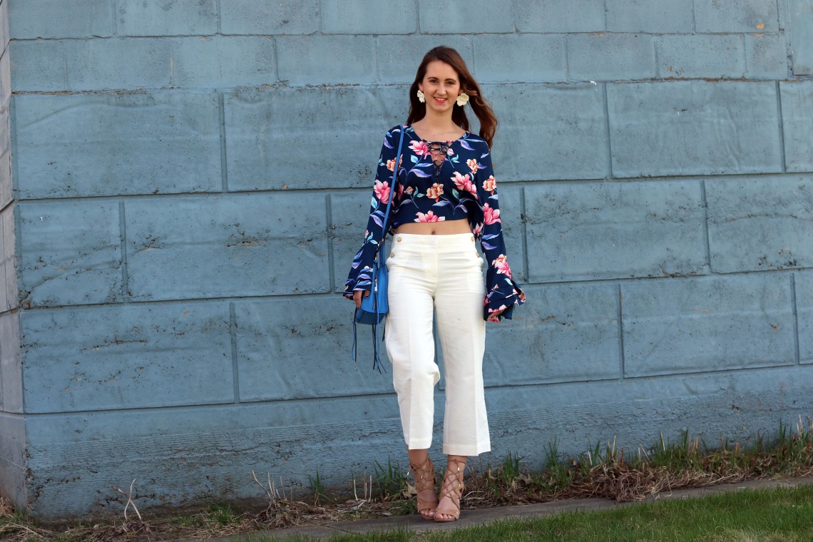 Loft culette pants, Forever 21 bell sleeve top, Sam Edeleman sandals