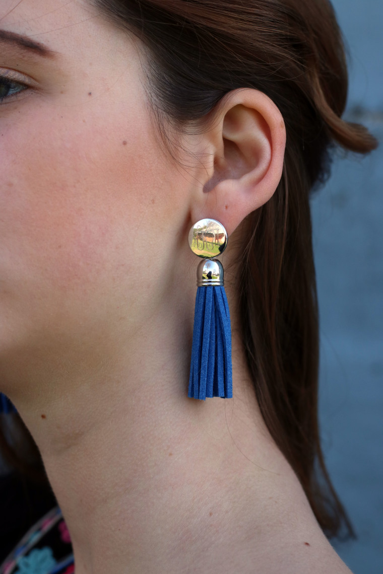 blue tassel earrings, Marley Lilly monogram earrings, tassels, monogram