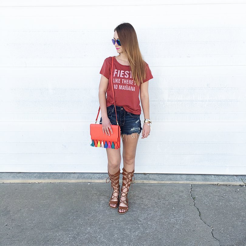 Cinco De Mayo, fiesta tee, tassel bag, gladiator sandals