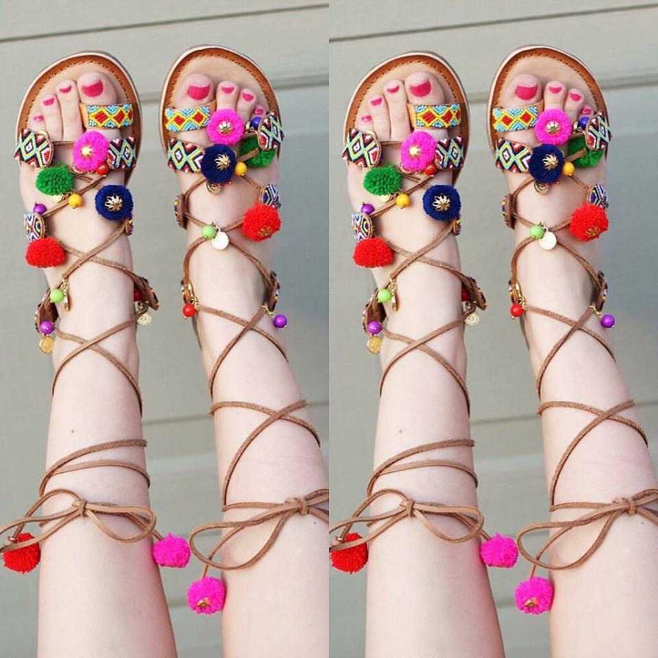 Chinese Laundry sandals, lace up sandals, pom pom sandals, summer sandals
