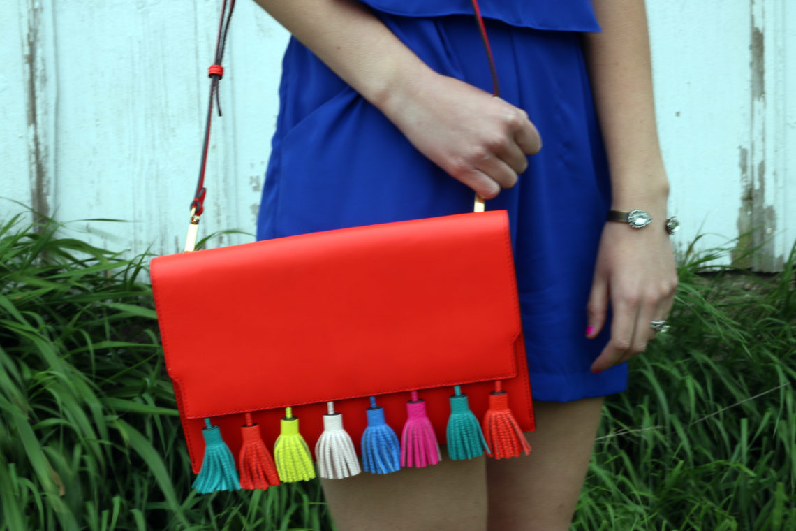 Rebecca Minkoff tassel bag, tassels, royal blue, mid west blogger