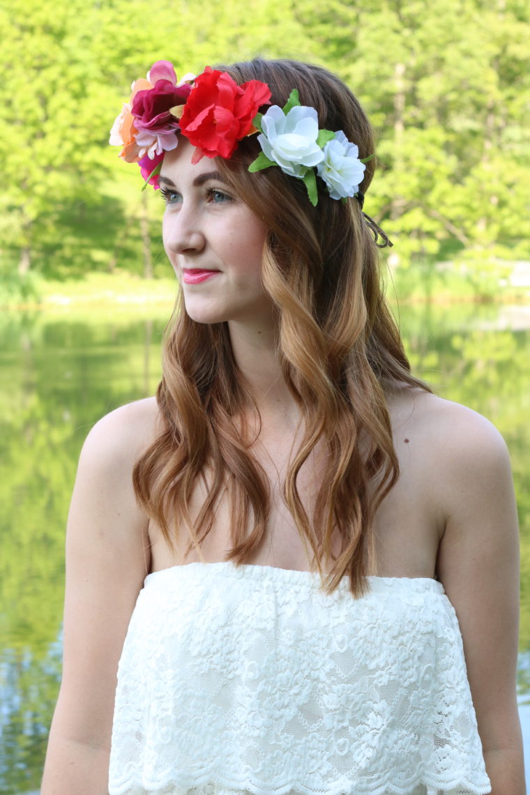 floral headband, Headbands of Hope, white lace dress, spring look, nature, free spirit