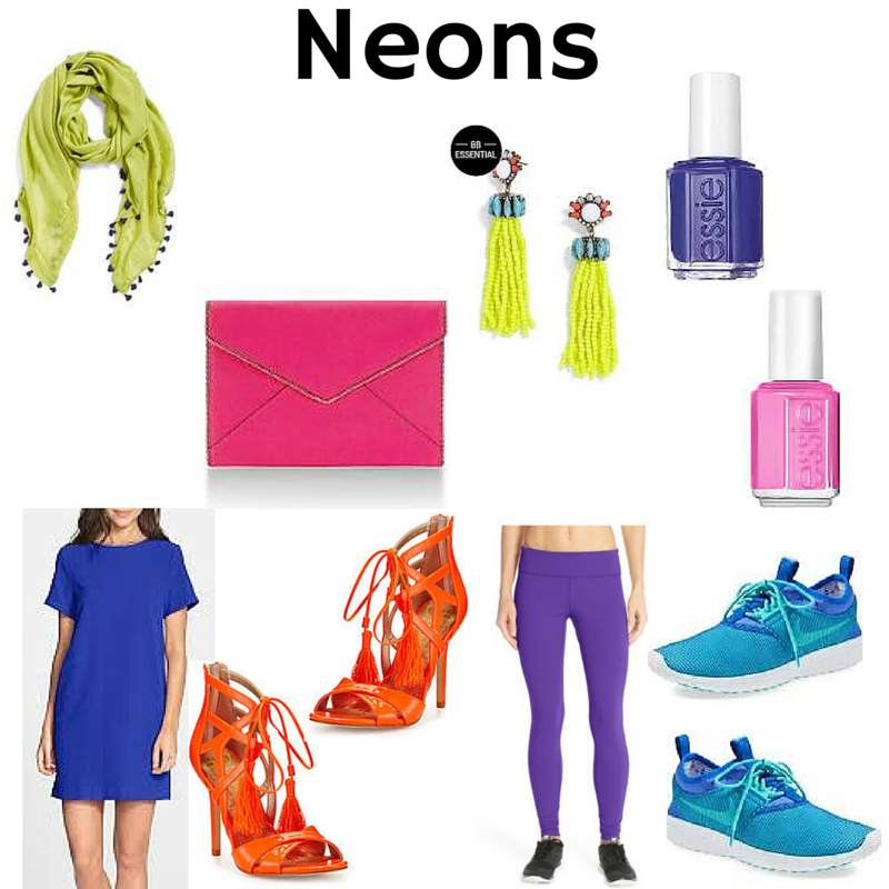 neons, lace up heels, tassel scarf, essie nail polish
