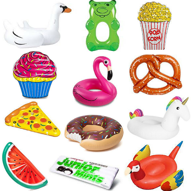 summer pool floats, swan pool float, pretzel pool float, donut pool float, pizza pool float