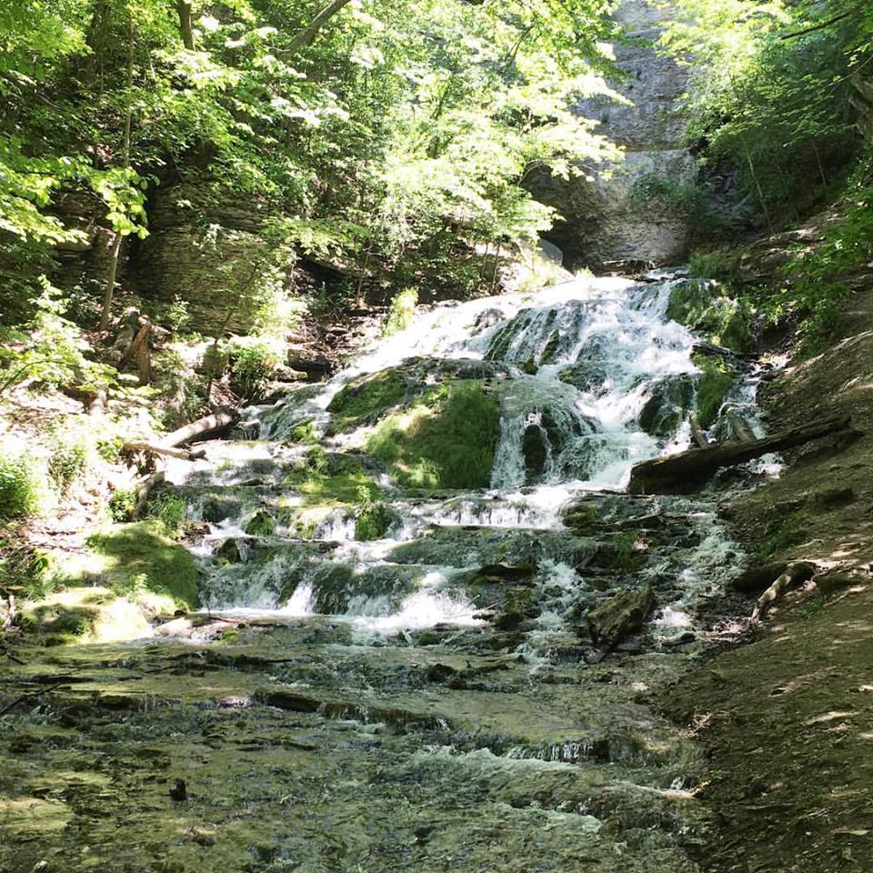 Dunning Spring, Decorah, Iowa, camping, waterfall, summer