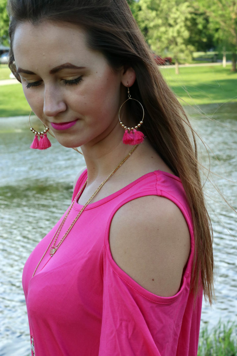 tassel earrings, tresemme, cold shoulder dress, summer look