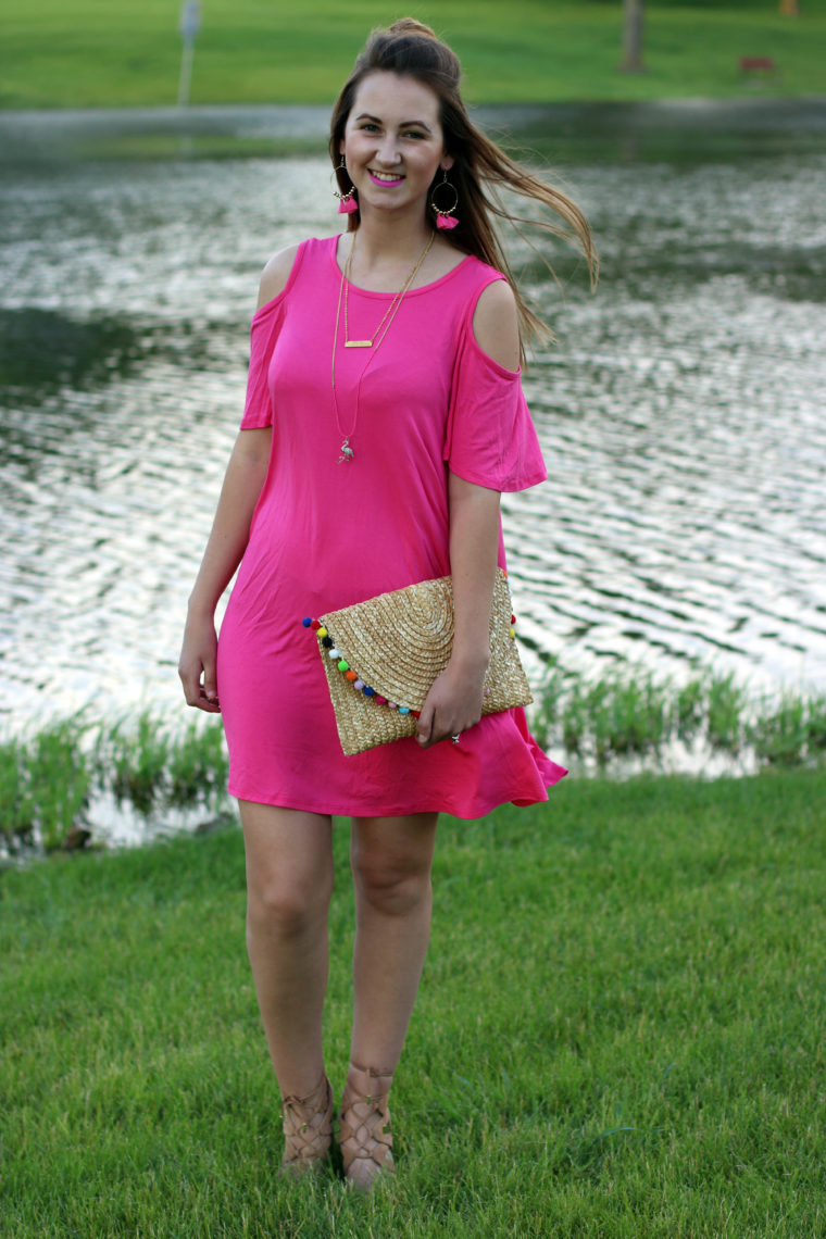Love Me Apparel pink dress, tassel earrings, summer look 