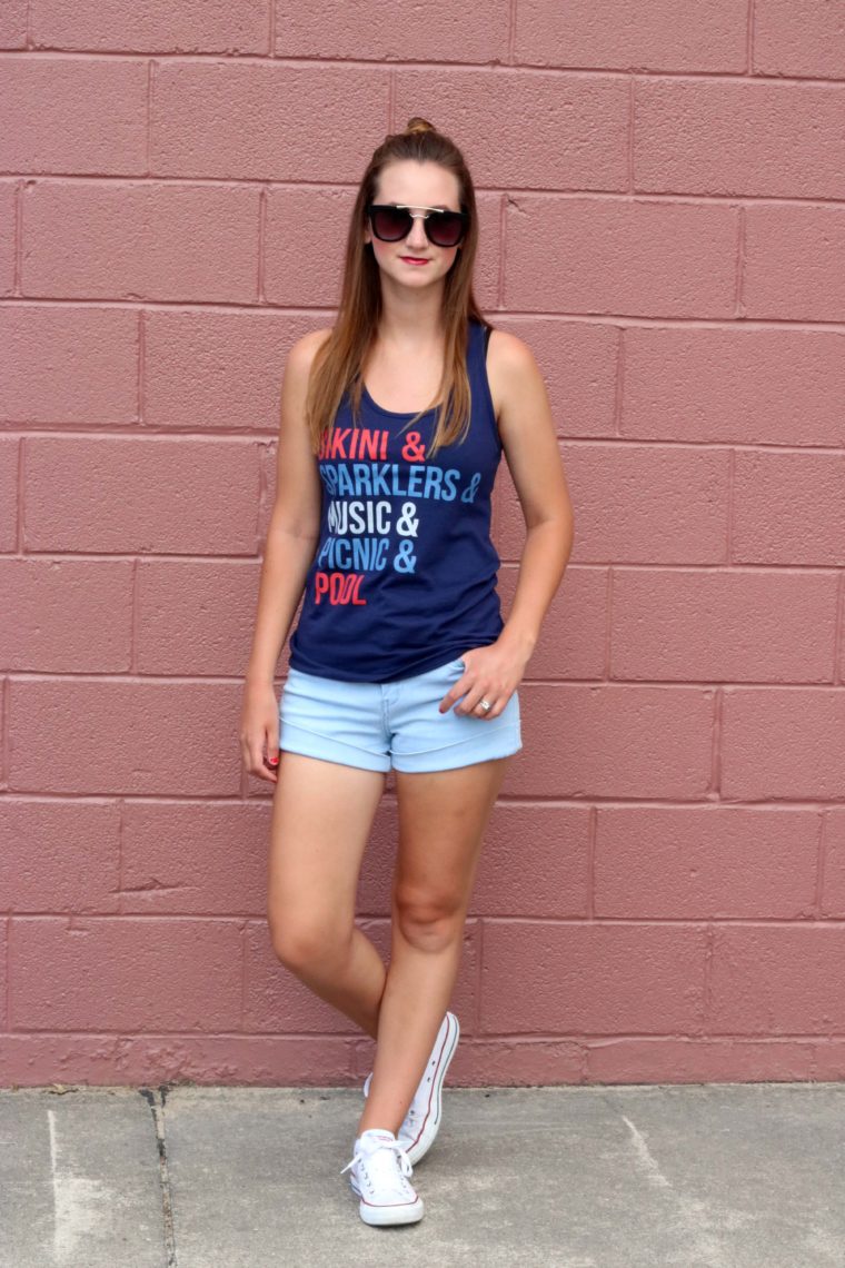 4th of July tank, sparklers. pool, music, 4th of July look