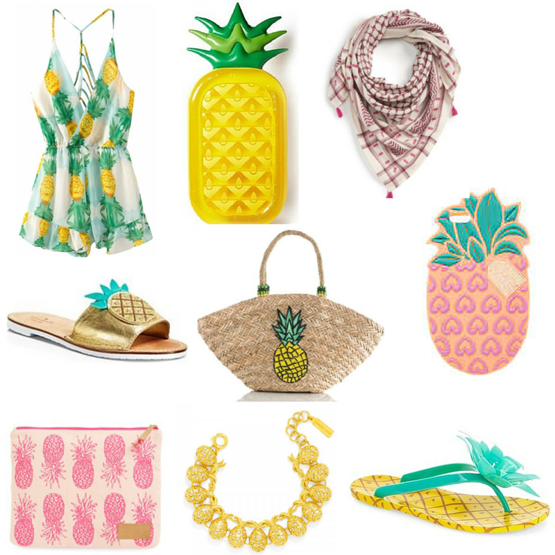 pineapples, pineapple float, pineapple sandals, pineapple tote, pineapple scarf