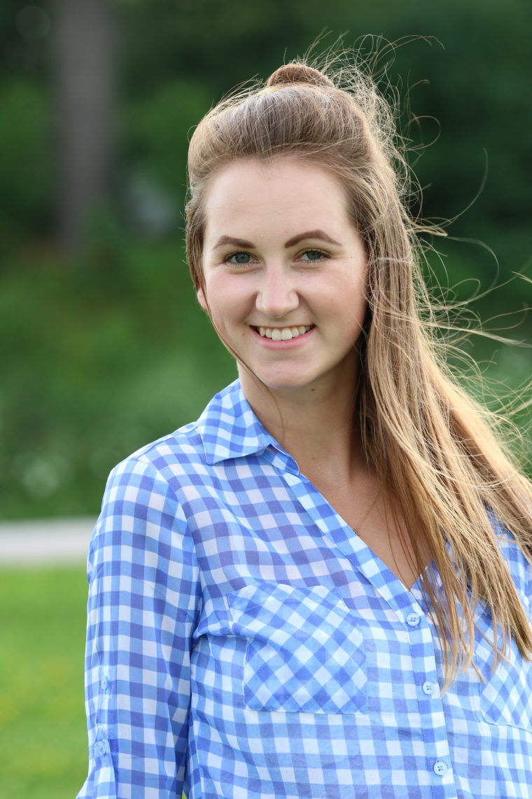 top knot,blue and white gingham top, Iowa photos