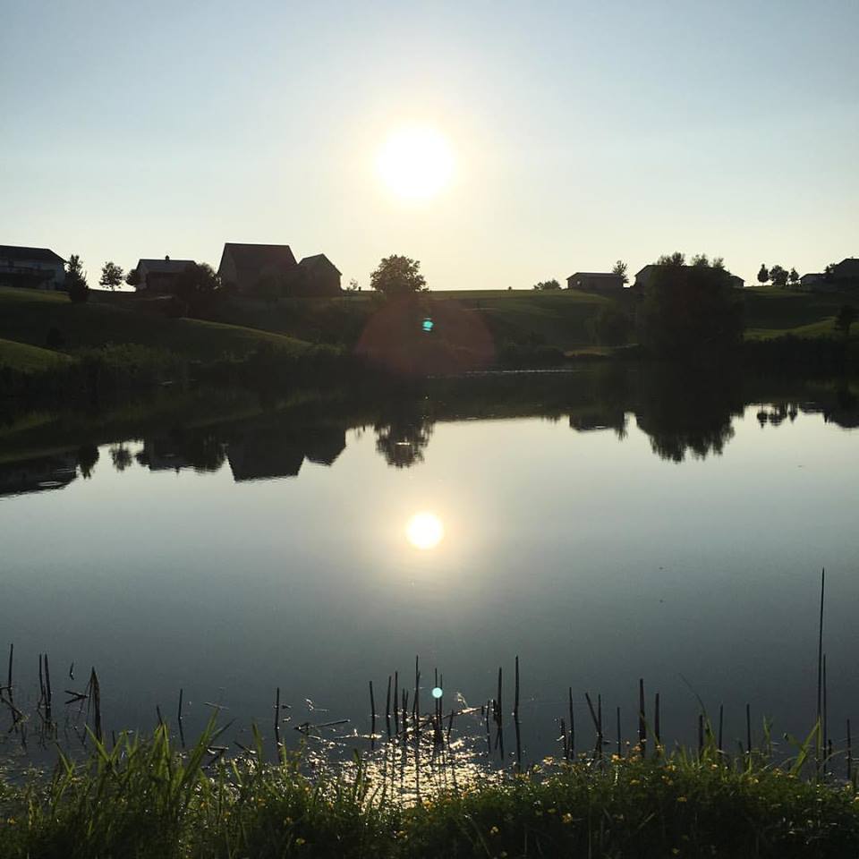pond, sunset, Iowa sunsets, country