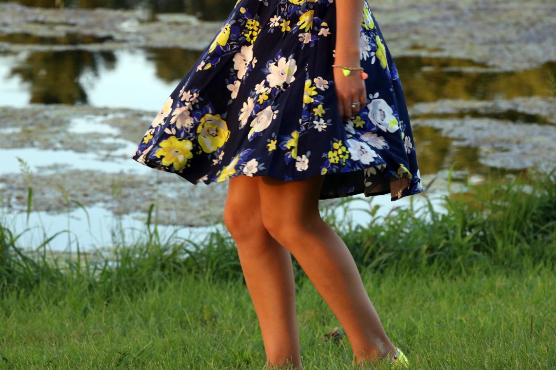 twirling, fit and flare dress, neon yellow, Old Navy dress