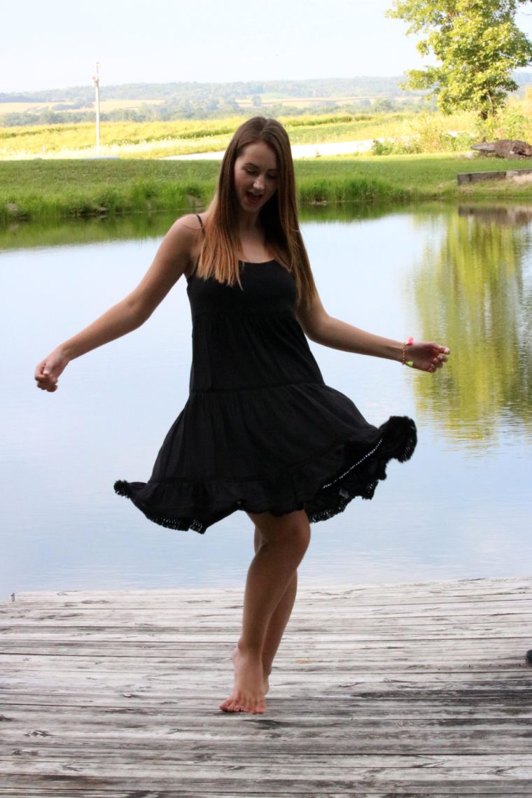 twirling, little black dress, Summer