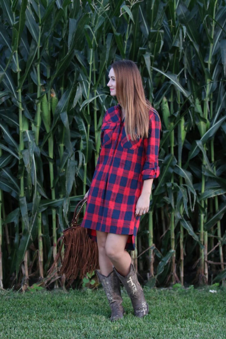 straight hair, cowgirl, gingham dress