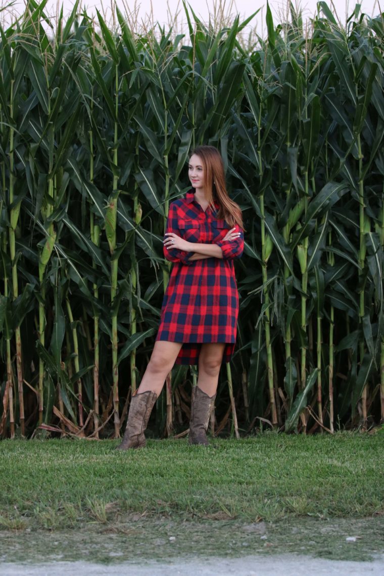 cross boots, gingham dress, country look, Iowa girl