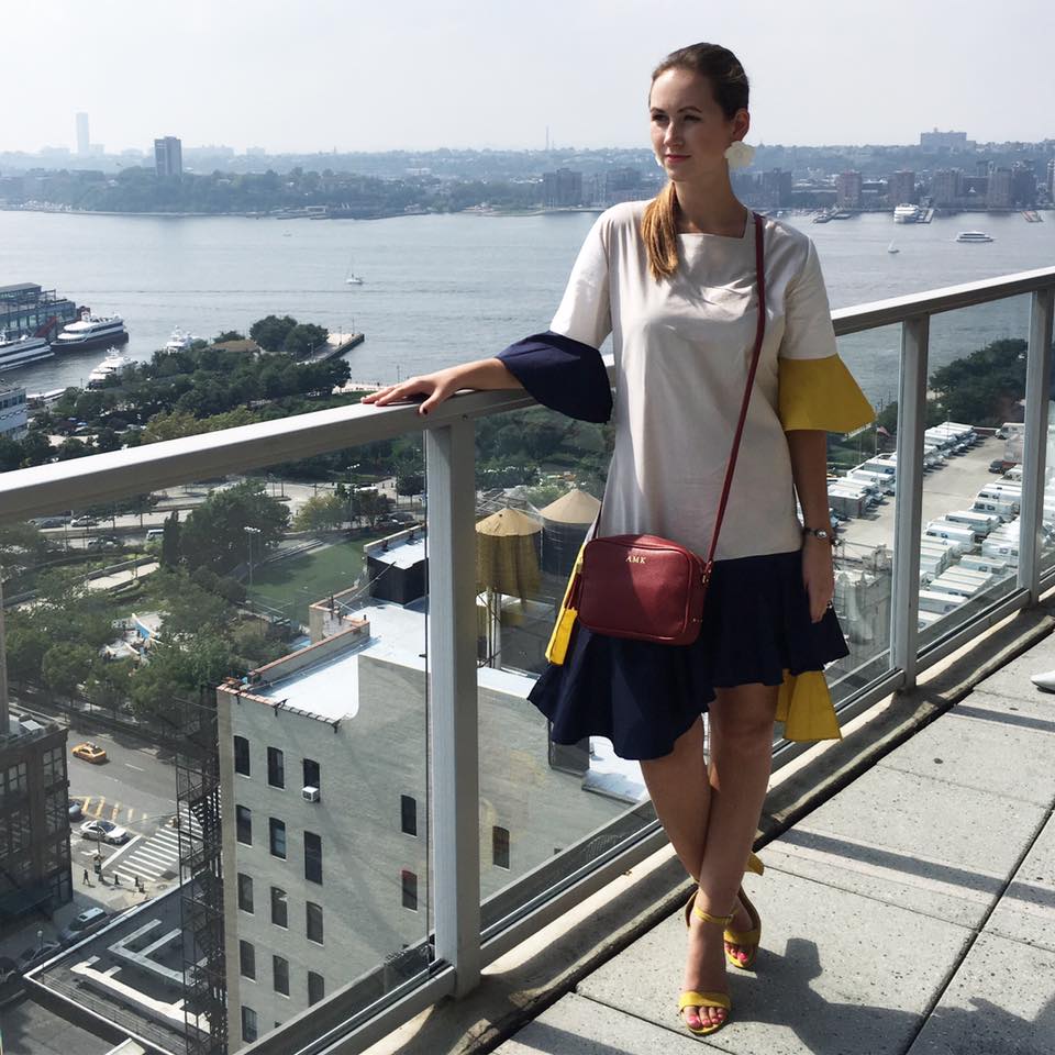 navy and yellow dress, Storets, GiGi New York bag, Shopstyle party, The GlassHouse, nyfw