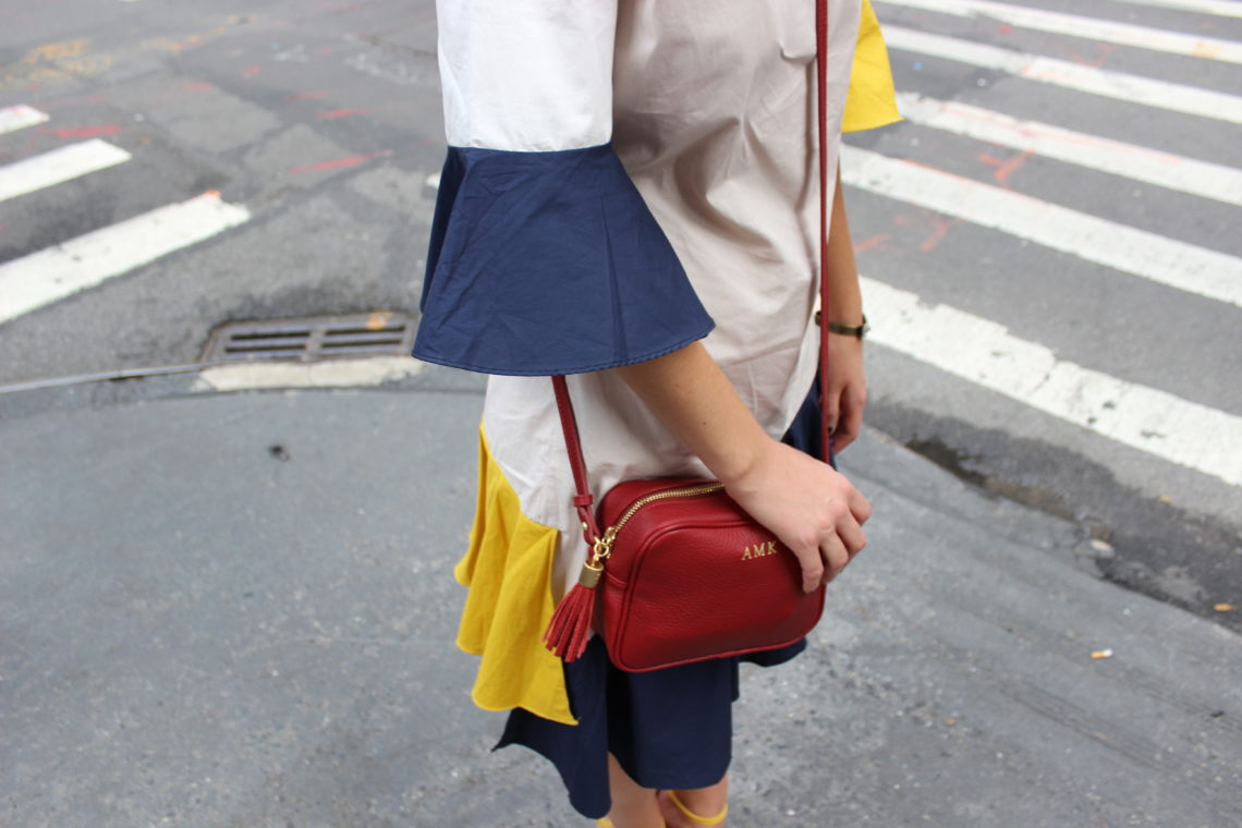bell sleeves, yellow and blue dress, Storets, ny, nyfw, Gigi New York