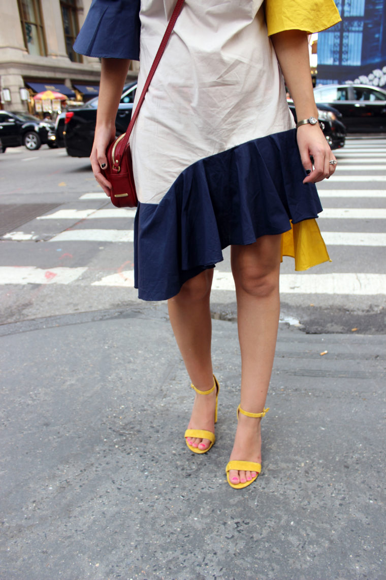 layered dress, Storets, yellow heels, nyfw, New York