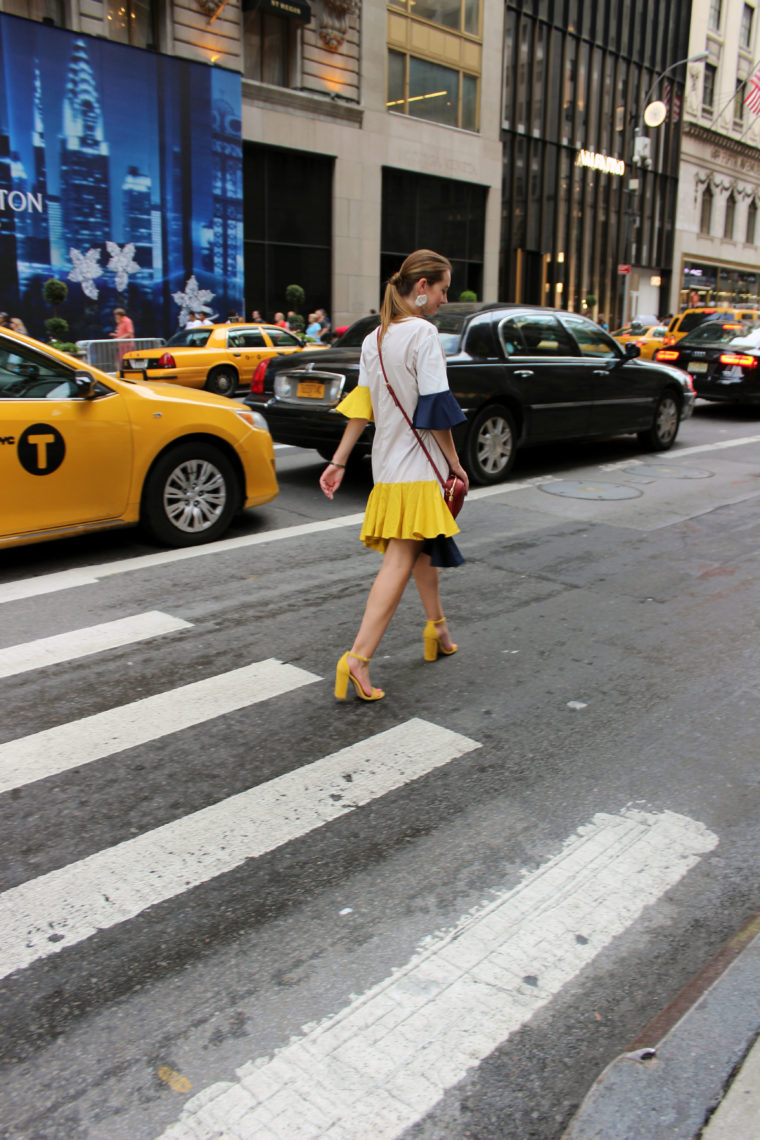taxi, New York, fashion week, yellow and blue dress, nyfw, Storets. taxi