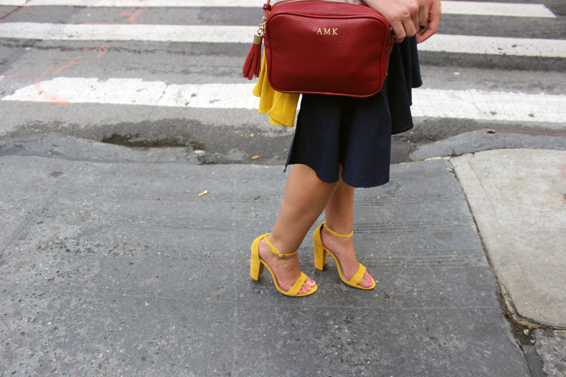 Steve Madden heels, yellow shoes, Gigi New York, maroon bag, nyfw, New York