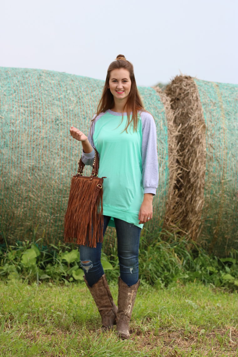 fringe bag, slouchie, top knot. cowgirl boots, country 