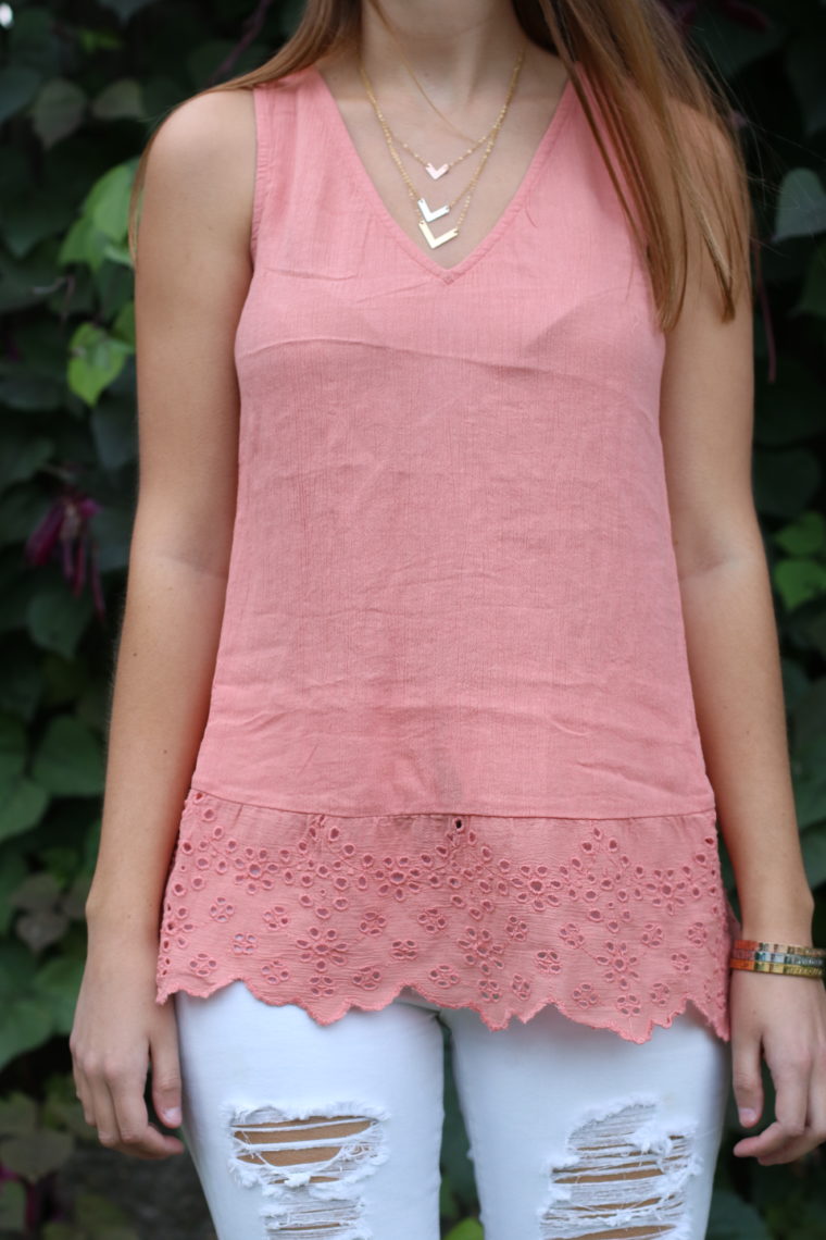 eyelet detailing, coral tank, Old Navy top